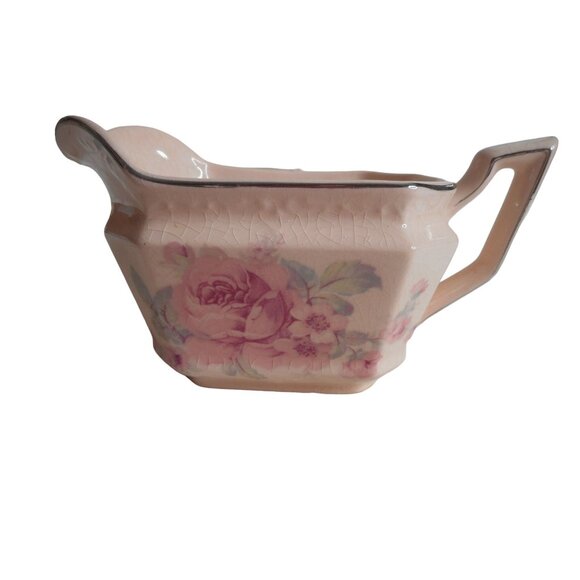 Alice Annglow 1931 Vtg Shabby Cottage Chic rose floral Creamer & Sugar Bowl - Picture 7 of 12